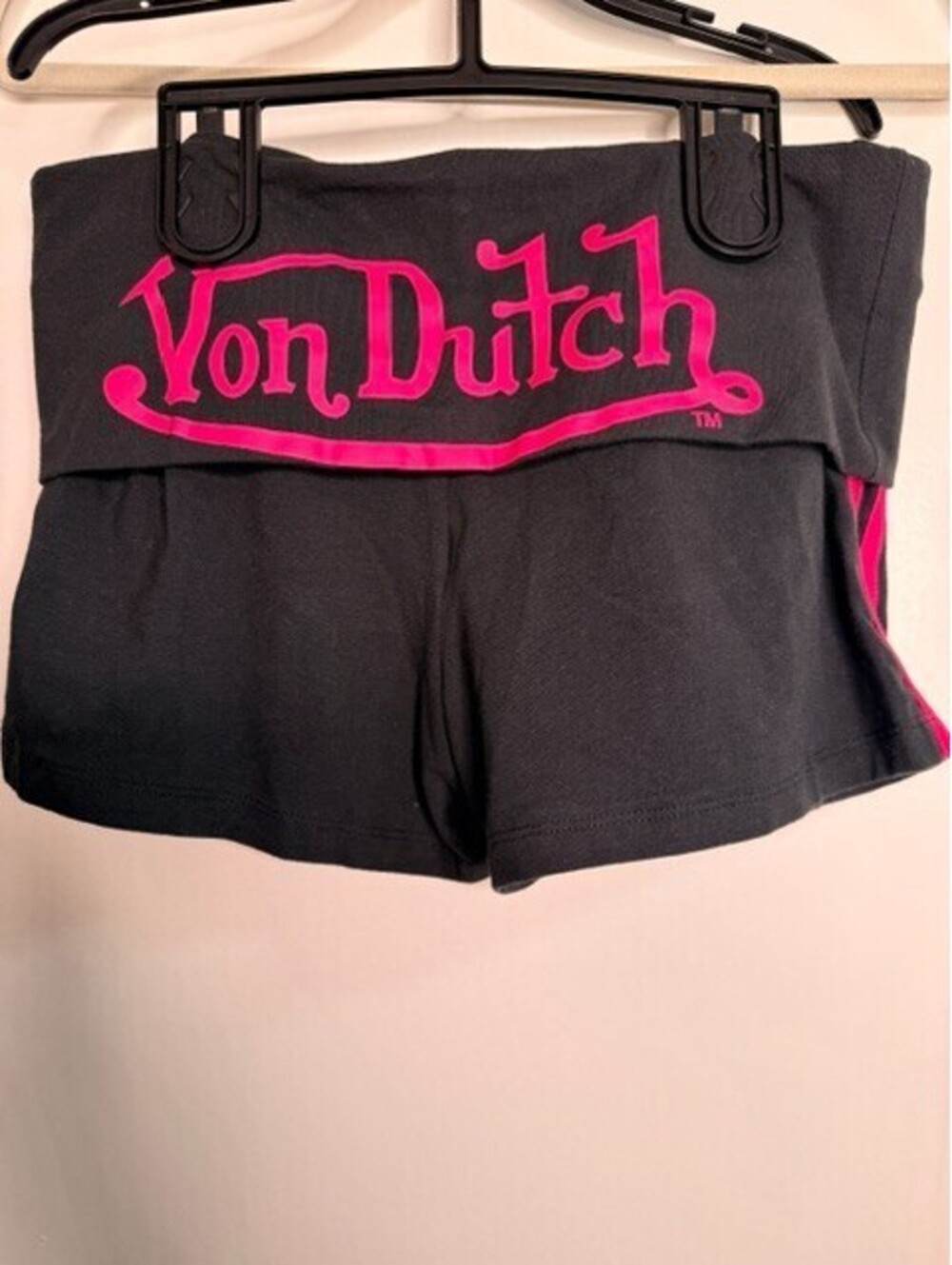Von Dutch Womens Large Black Pink Logo Foldover Mini Shorts Skort Y2K 2000's